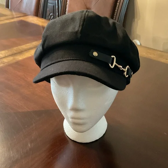 Newsboy Beret French Cap Black With Gold Tone Accents - Picture 2 of 6